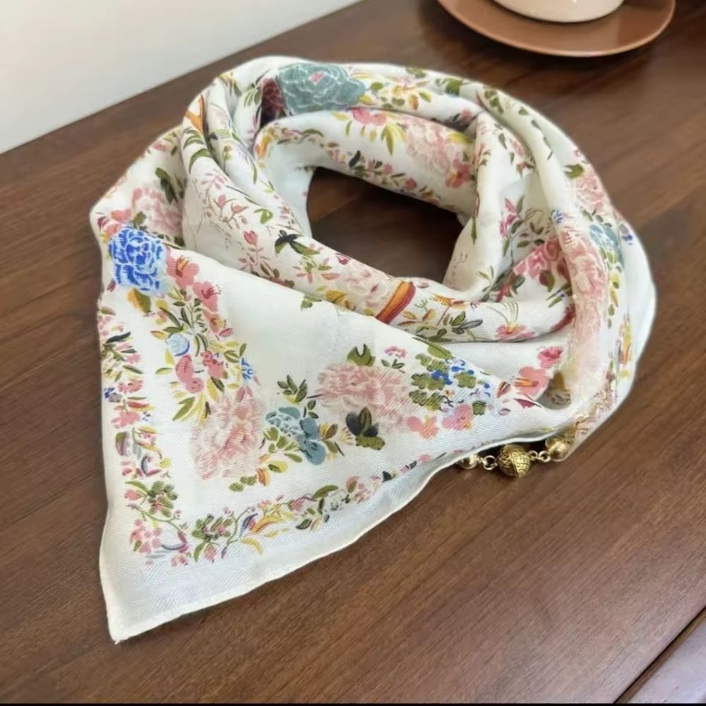 Magnetic scarf floral bird print Neckerchief